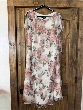 Layered Floral Midi Dress in White and Dusty Rose by Ignite Evenings